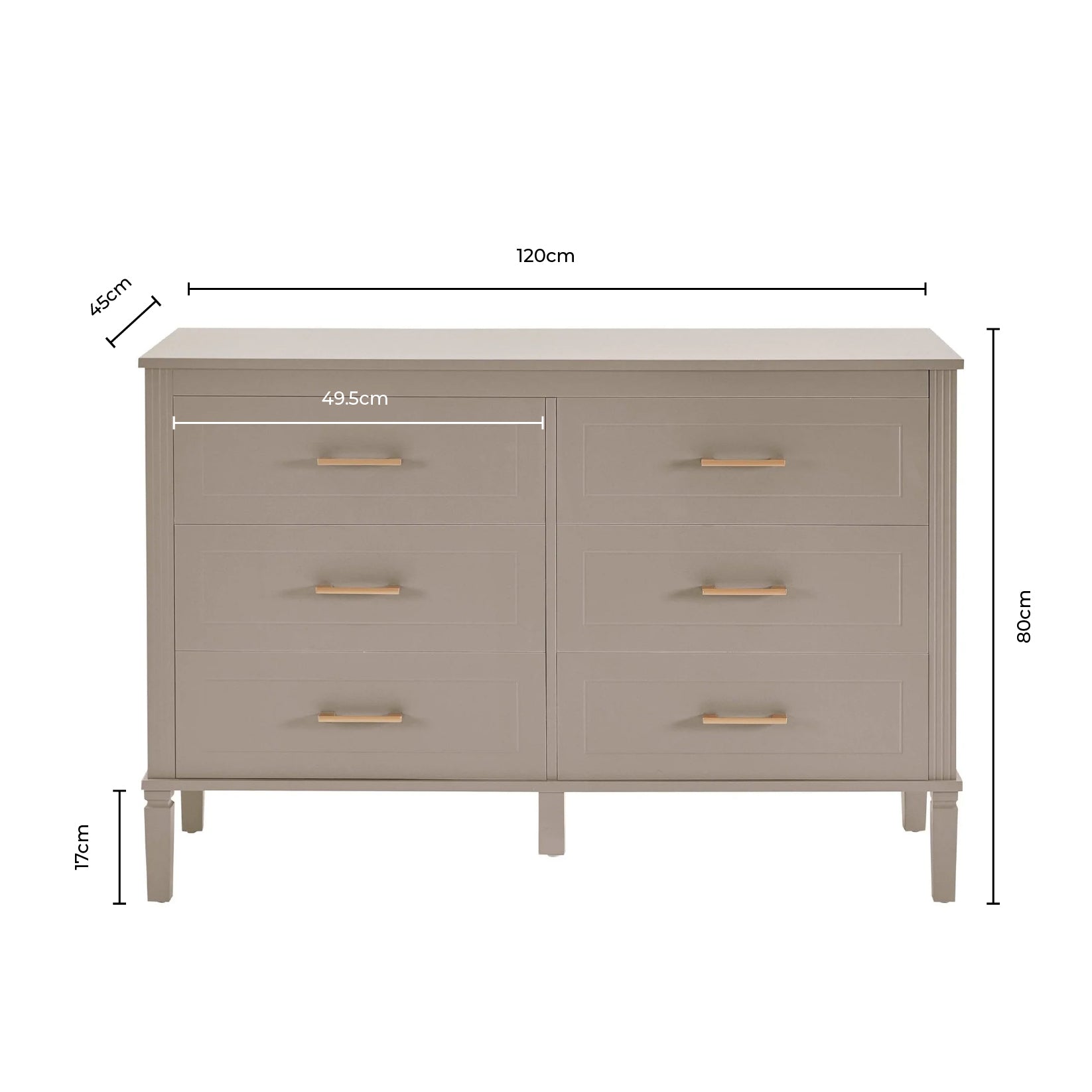 Sienna 6 Drawer Chest - Dusty Mauve