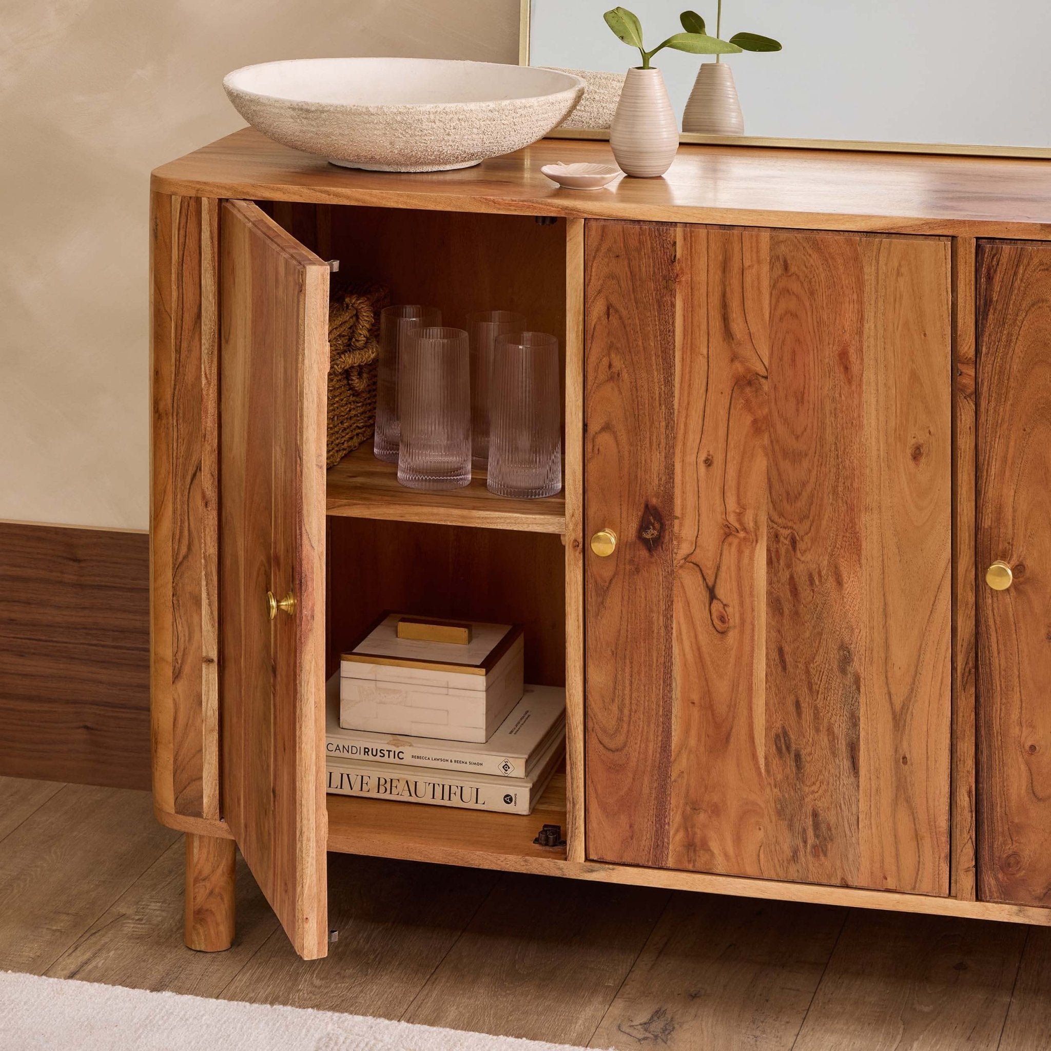 Avery Acacia Wood 3 Door Sideboard - Natural