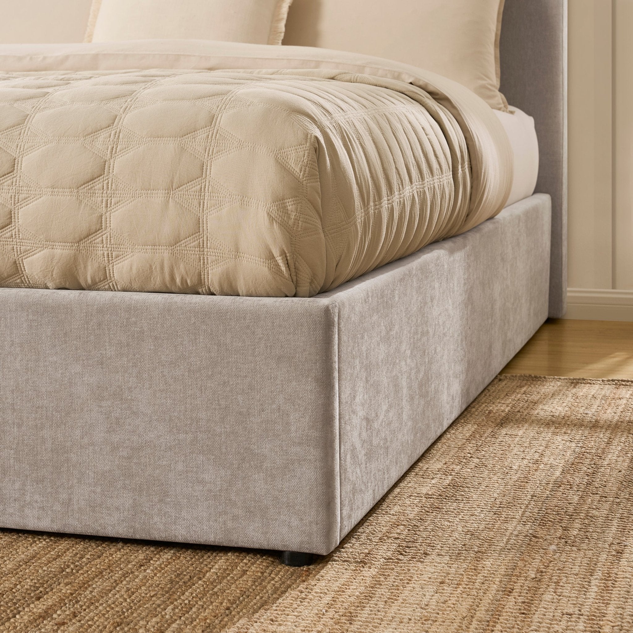 Bronte Ottoman Storage Bed - Chenille Light Grey