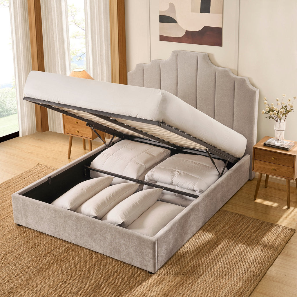 Bronte Ottoman Storage Bed - Chenille Light Grey