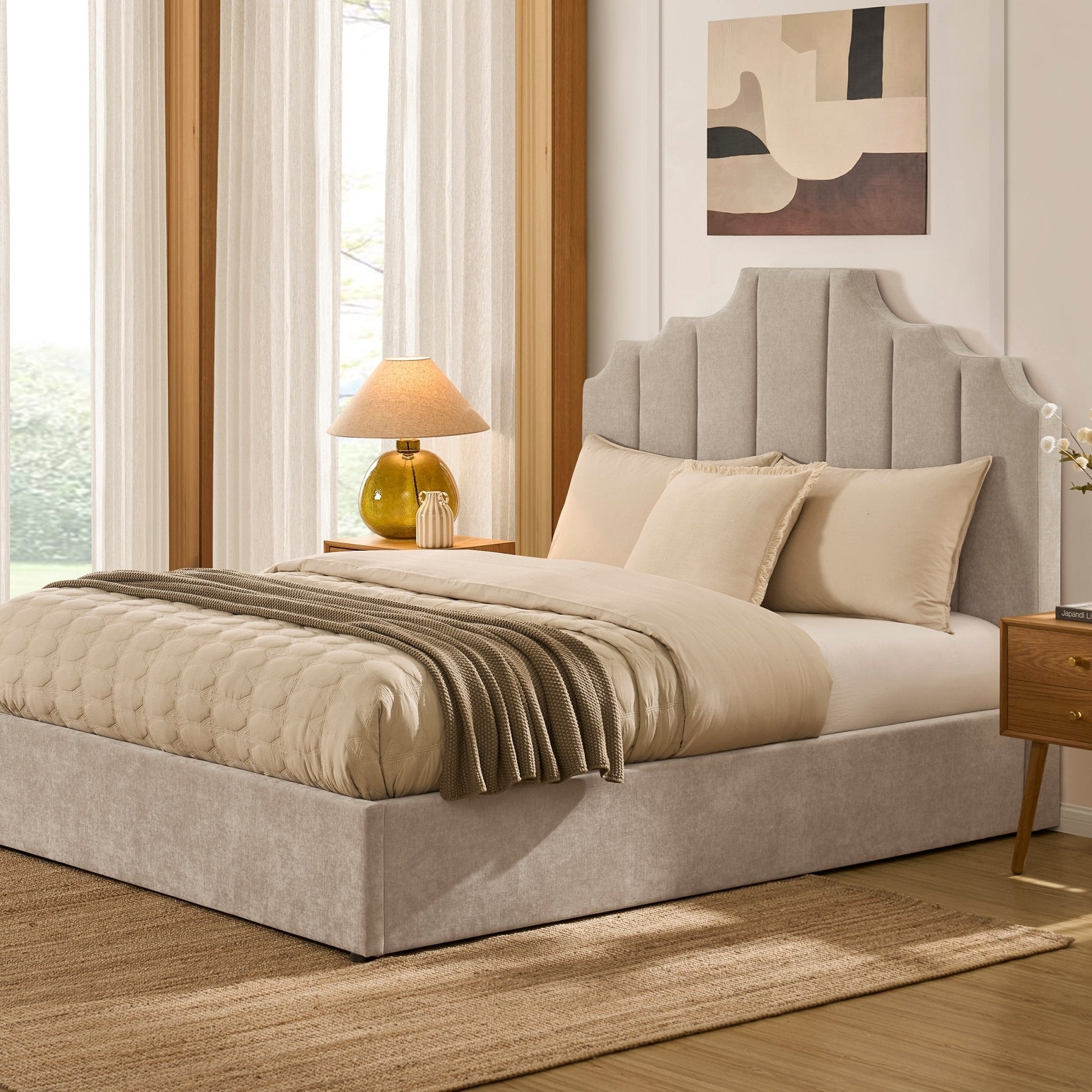 Bronte Ottoman Storage Bed - Chenille Light Grey