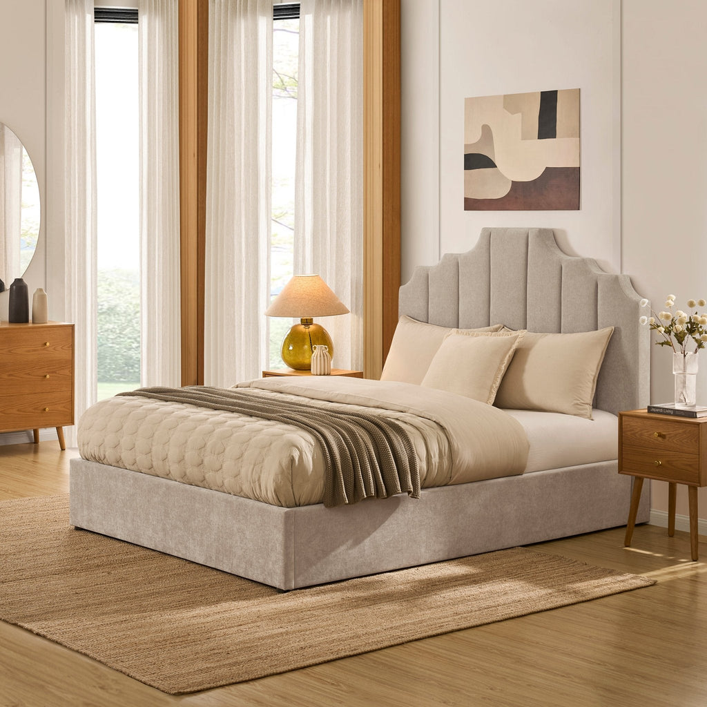 Bronte Ottoman Storage Bed - Chenille Light Grey