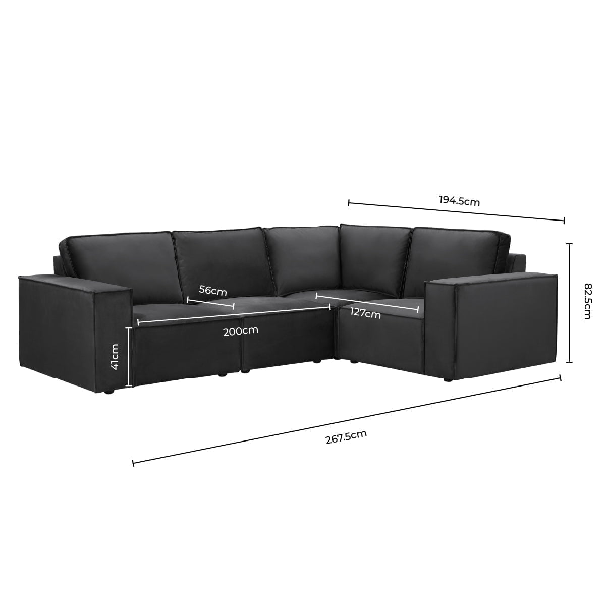 Brooklyn Small Left Hand L-Shape Sofa - Ink