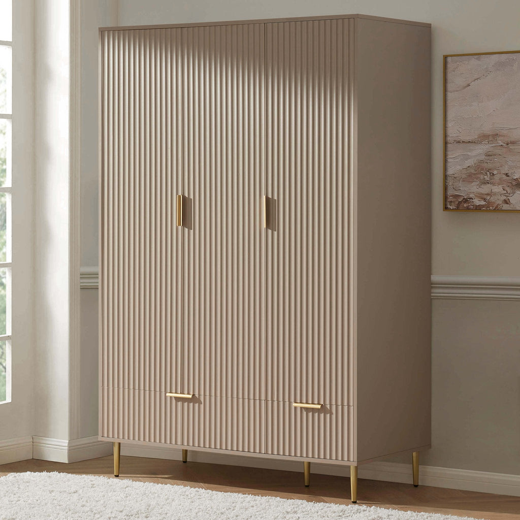 Evie 3 Door Wardrobe with Drawers - Taupe