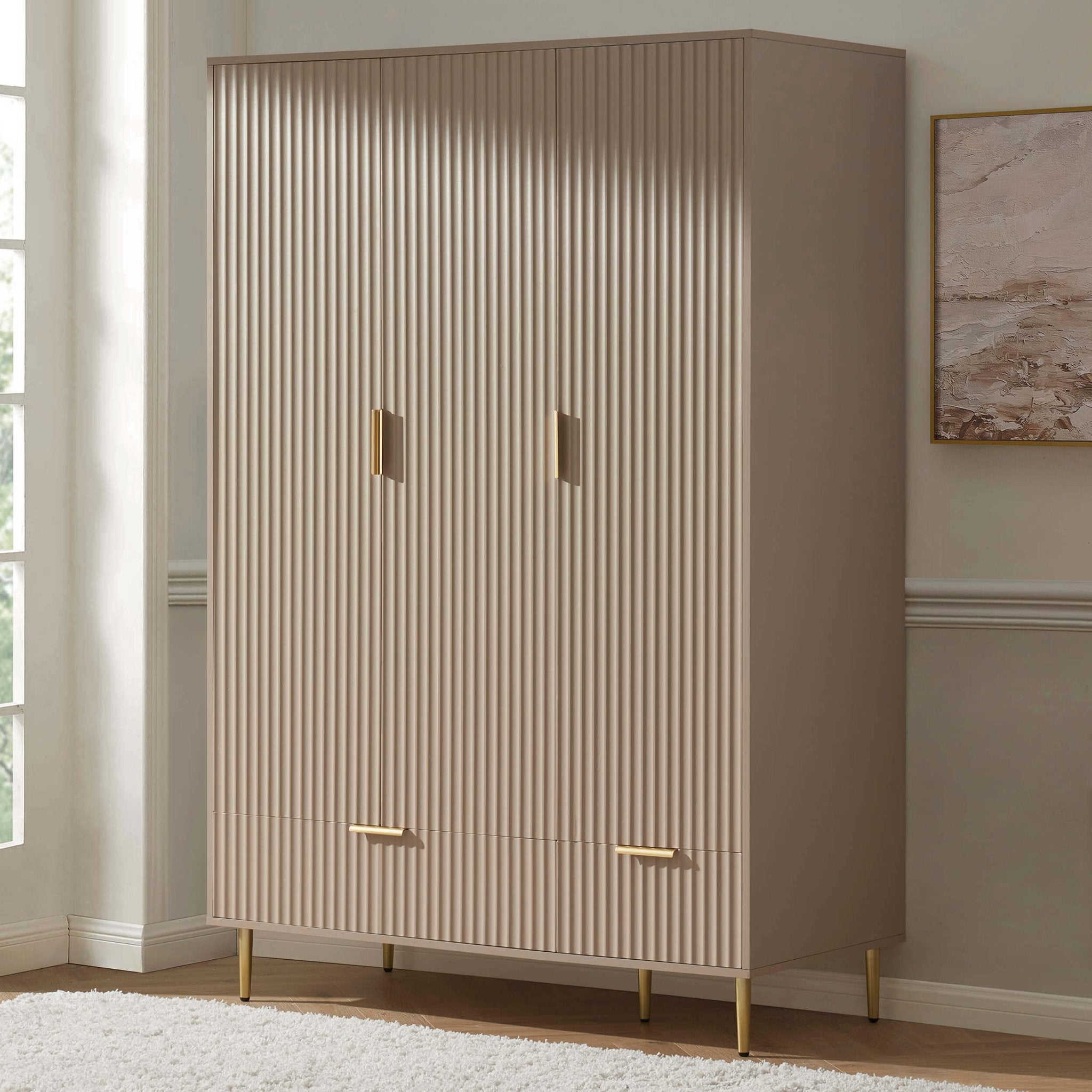 Evie 3 Door Wardrobe with Drawers - Taupe