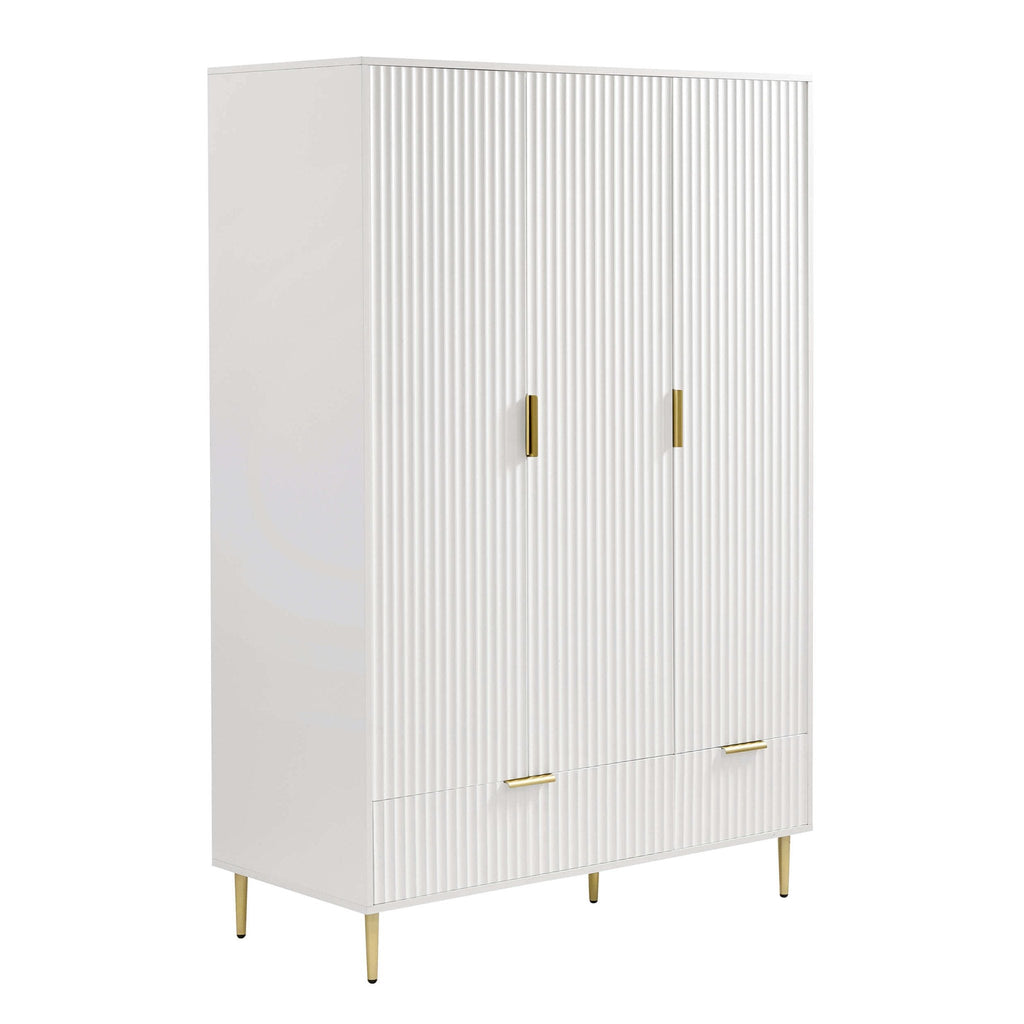 Evie 3 Door Wardrobe with Drawers - Warm White