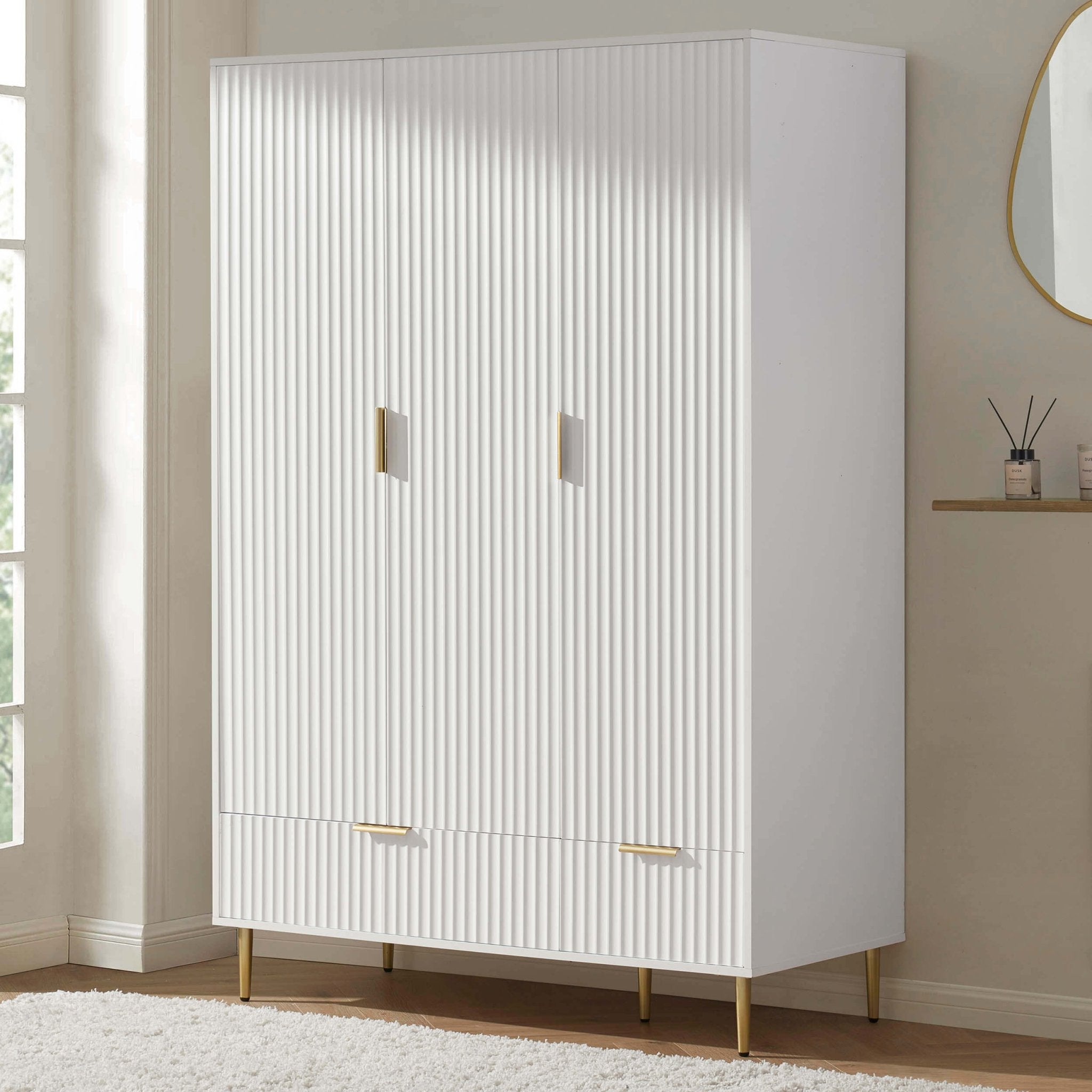 Evie 3 Door Wardrobe with Drawers - Warm White