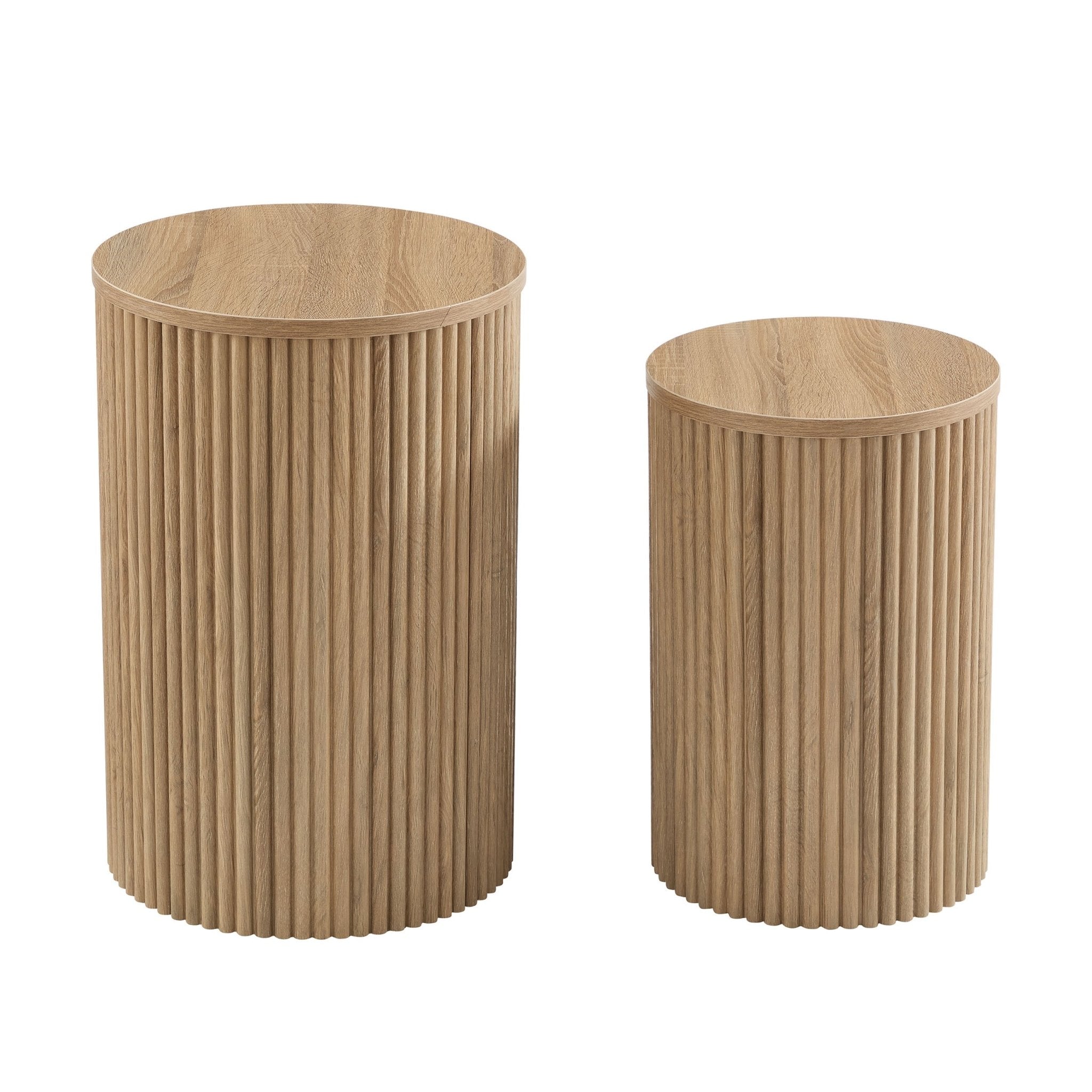 Hattie Round Pedestal Nesting Tables - Light Wood