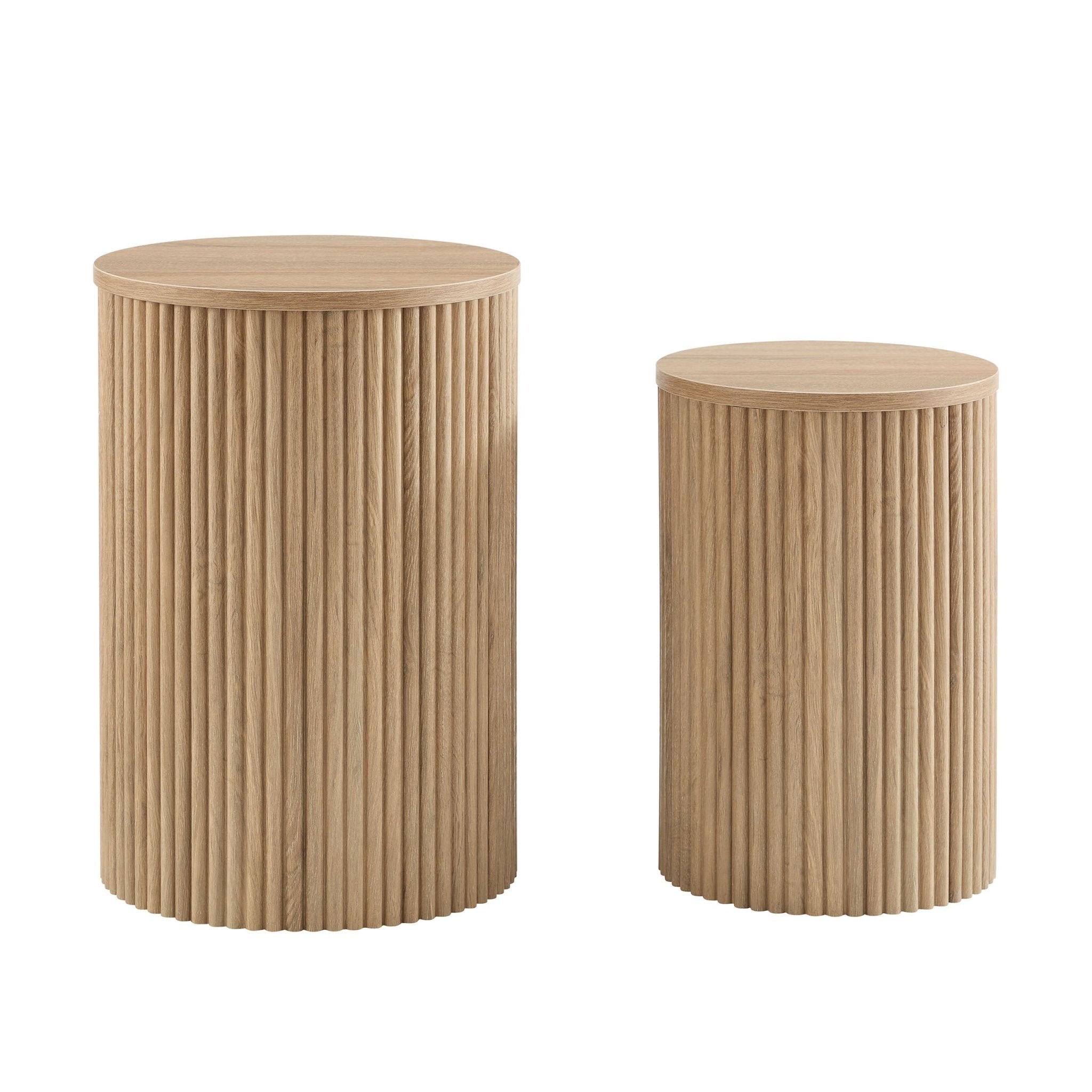 Hattie Round Pedestal Nesting Tables - Light Wood
