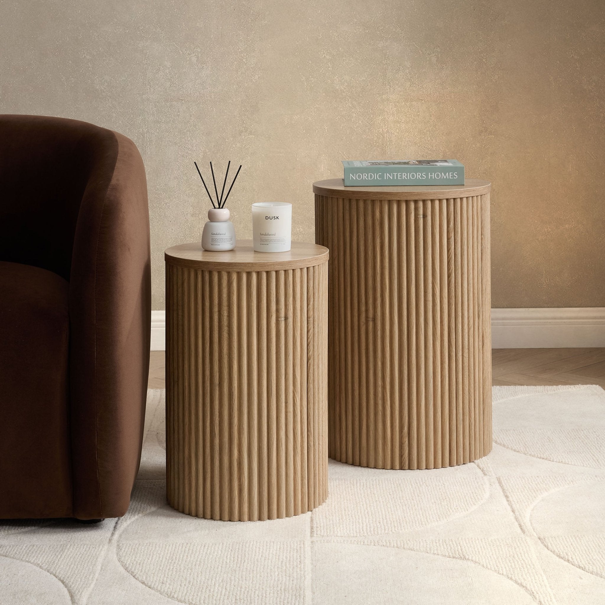Hattie Round Pedestal Nesting Tables - Light Wood