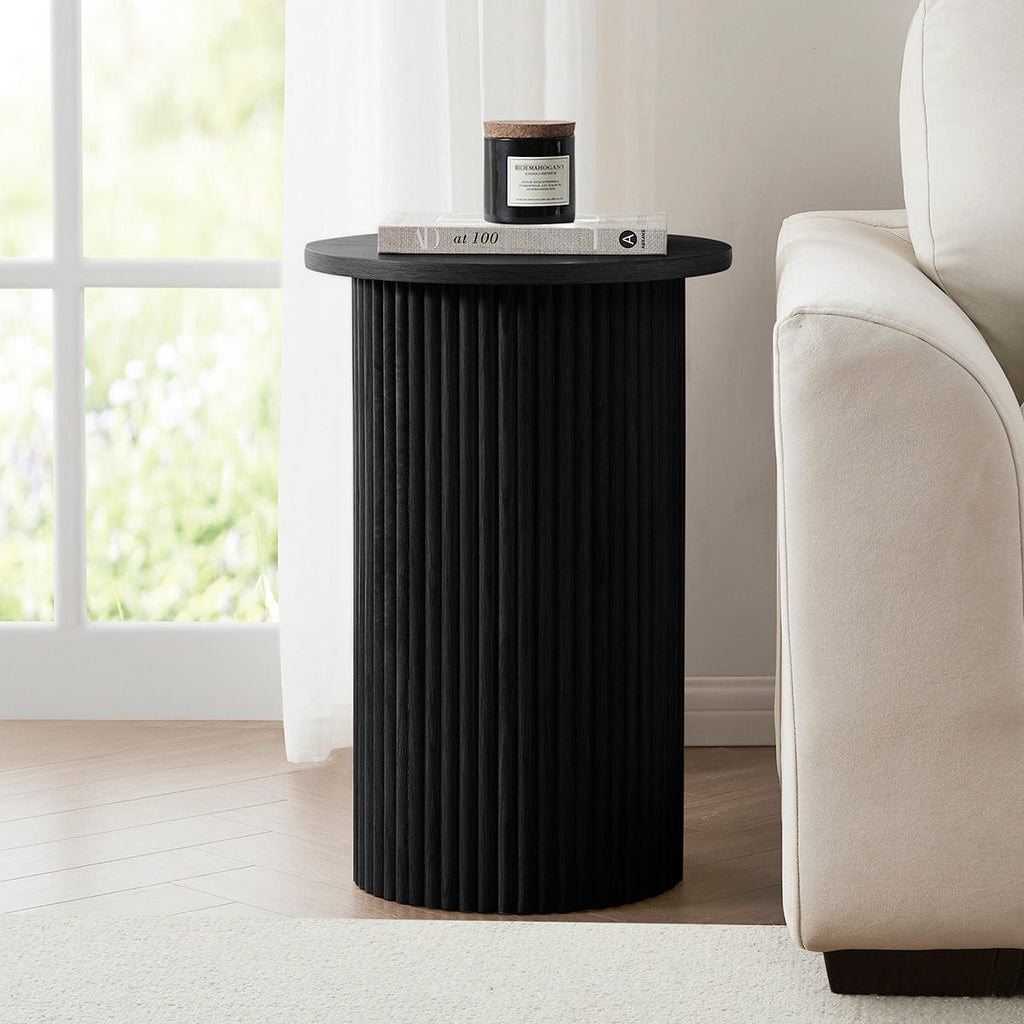 Hattie Round Pedestal Side Table - Black