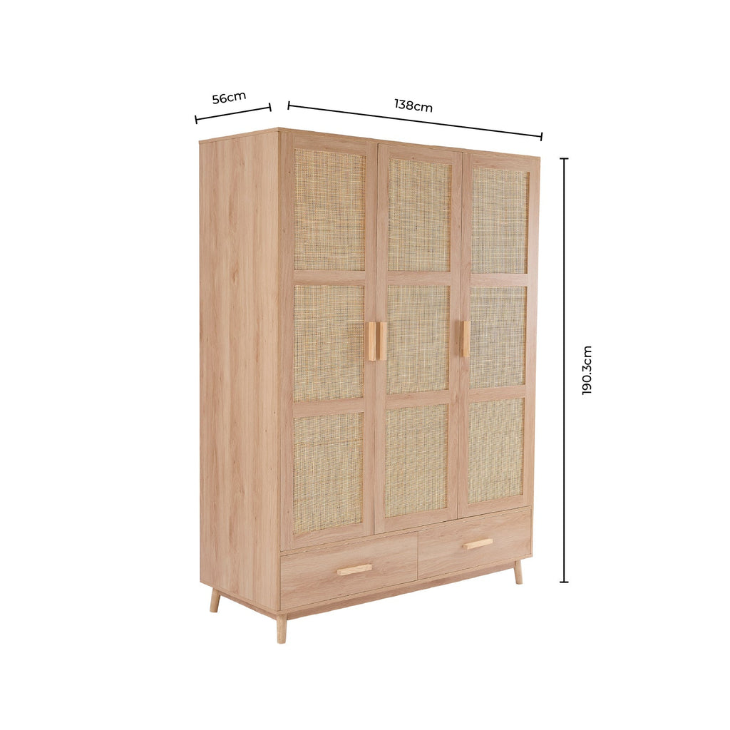 Isla 3 Door Wardrobe with Drawers - Natural