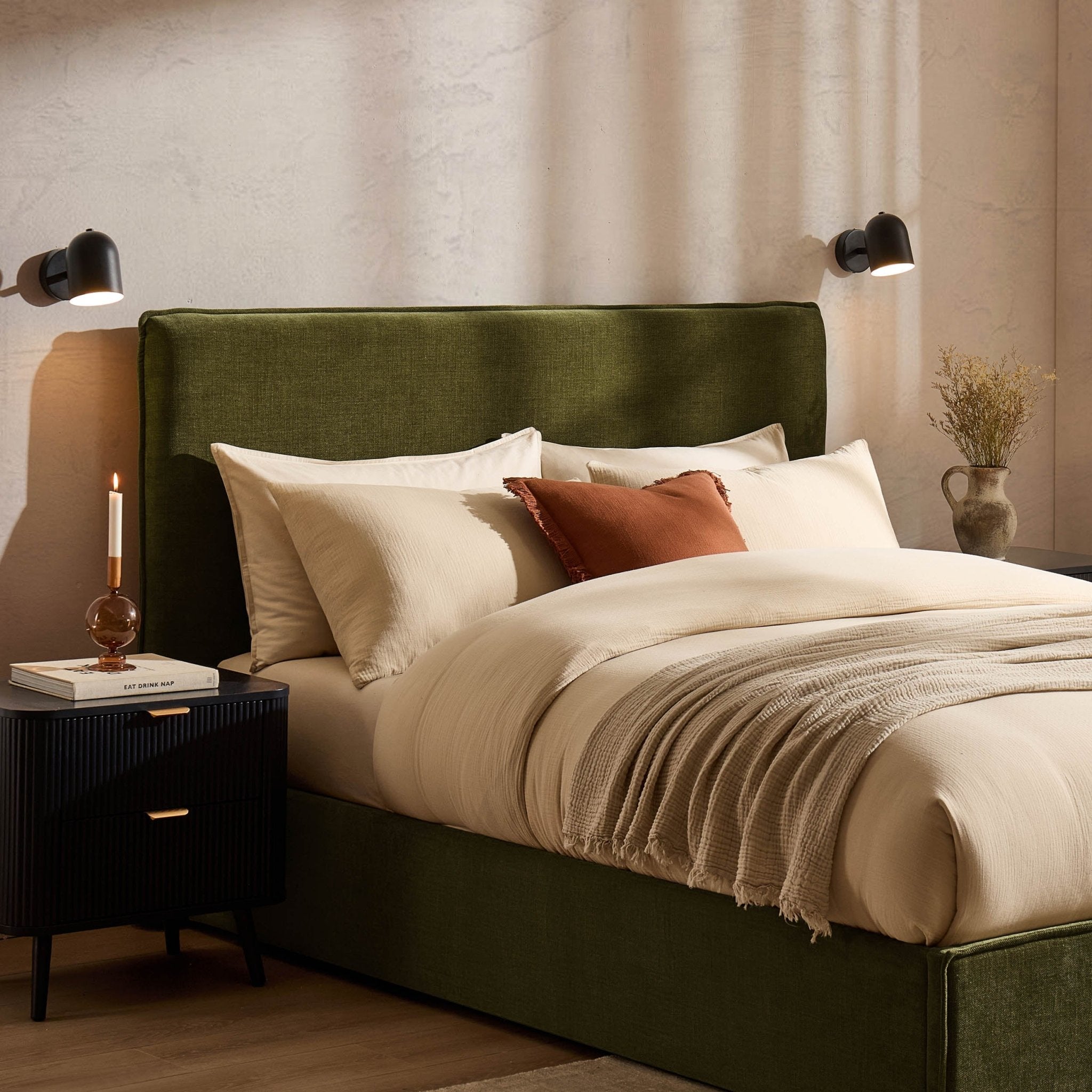 Oslo Ottoman Storage Bed - Chenille Olive