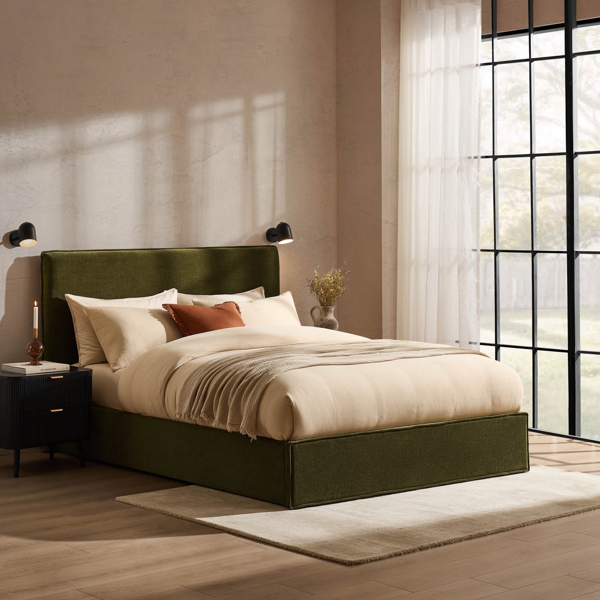 Oslo Ottoman Storage Bed - Chenille Olive
