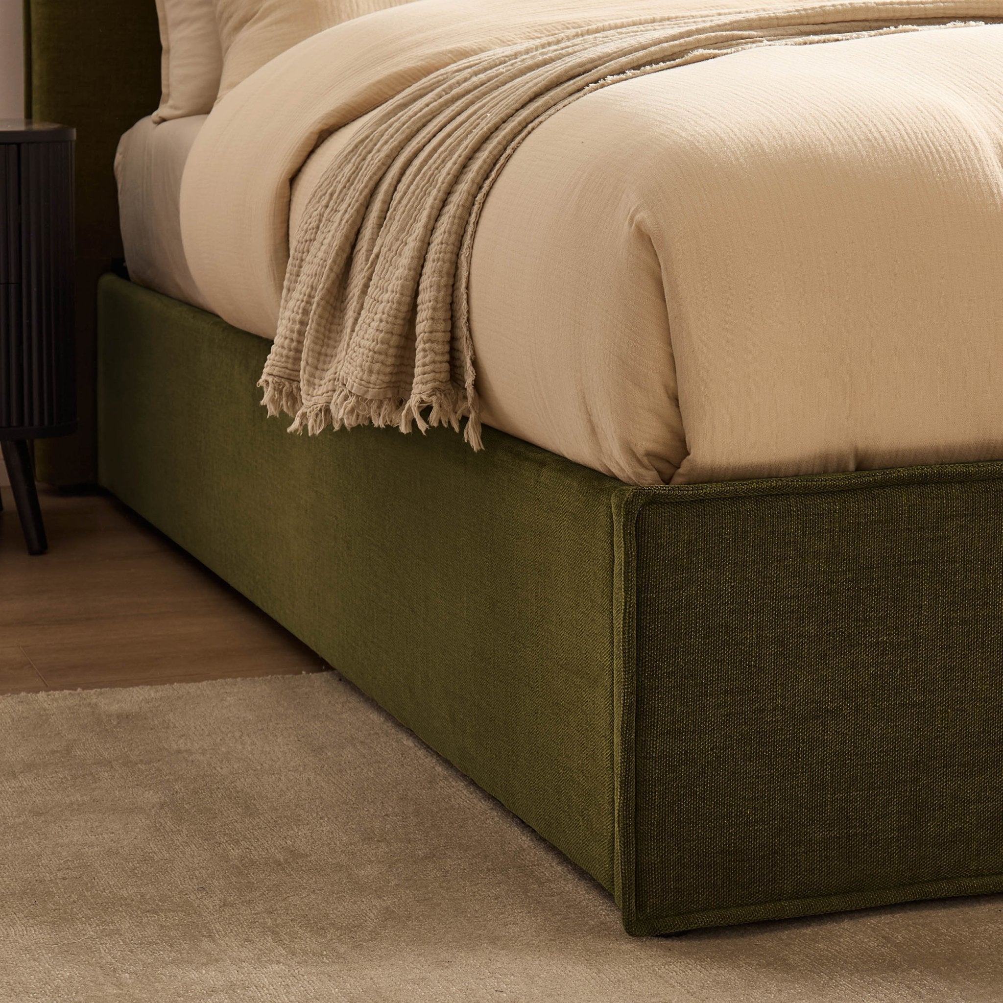 Oslo Ottoman Storage Bed - Chenille Olive