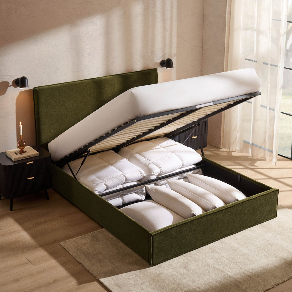 Oslo Ottoman Storage Bed - Chenille Olive