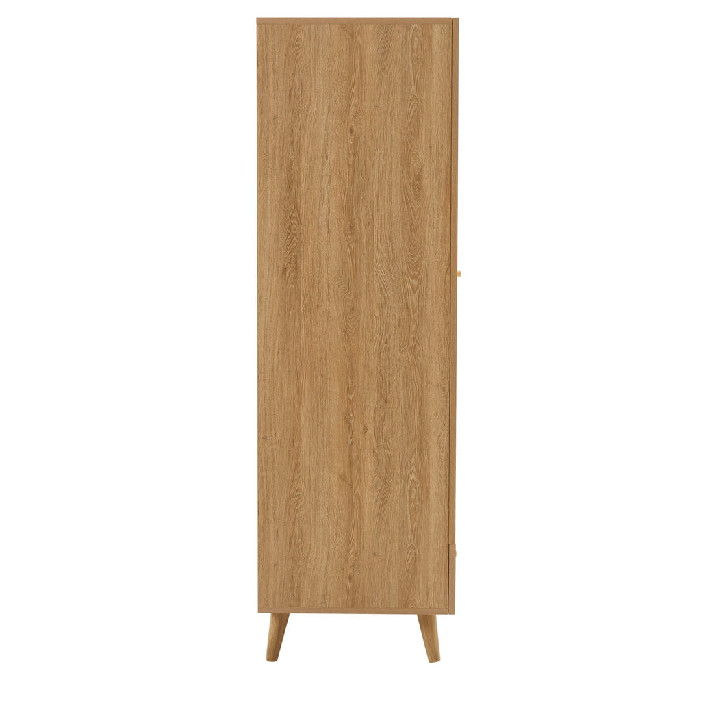 Raven Rattan 2 Door Wardrobe with Drawers - Light Wood