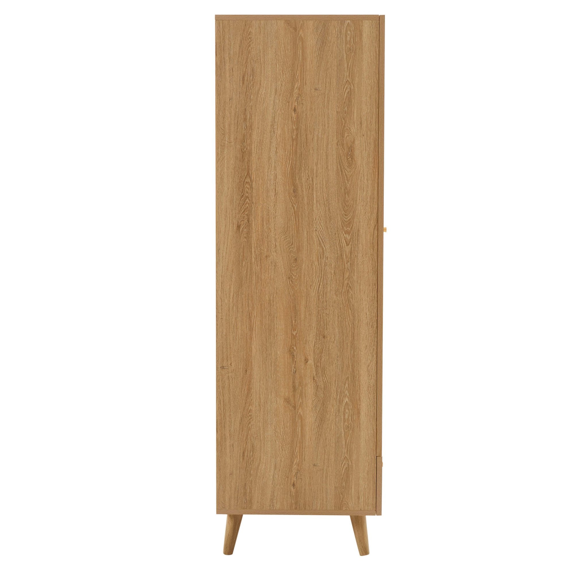 Raven Rattan 2 Door Wardrobe with Drawers - Light Wood