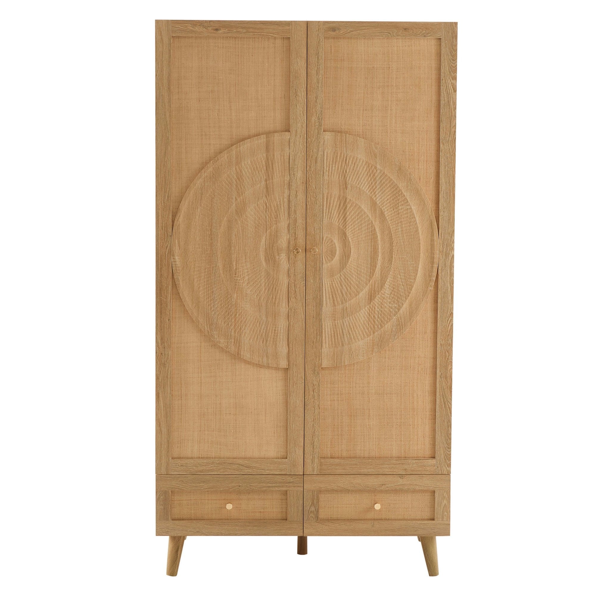 Raven Rattan 2 Door Wardrobe with Drawers - Light Wood