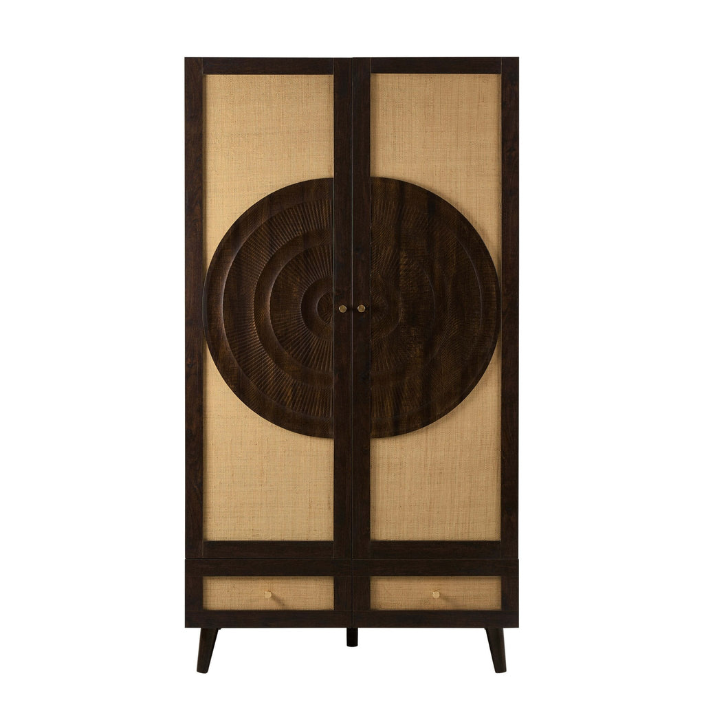 Raven Rattan 2 Door Wardrobe with Drawers - Walnut
