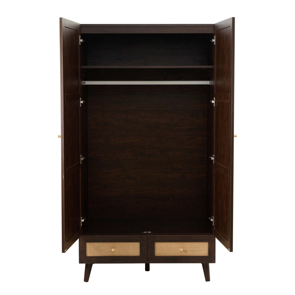 Raven Rattan 2 Door Wardrobe with Drawers - Walnut