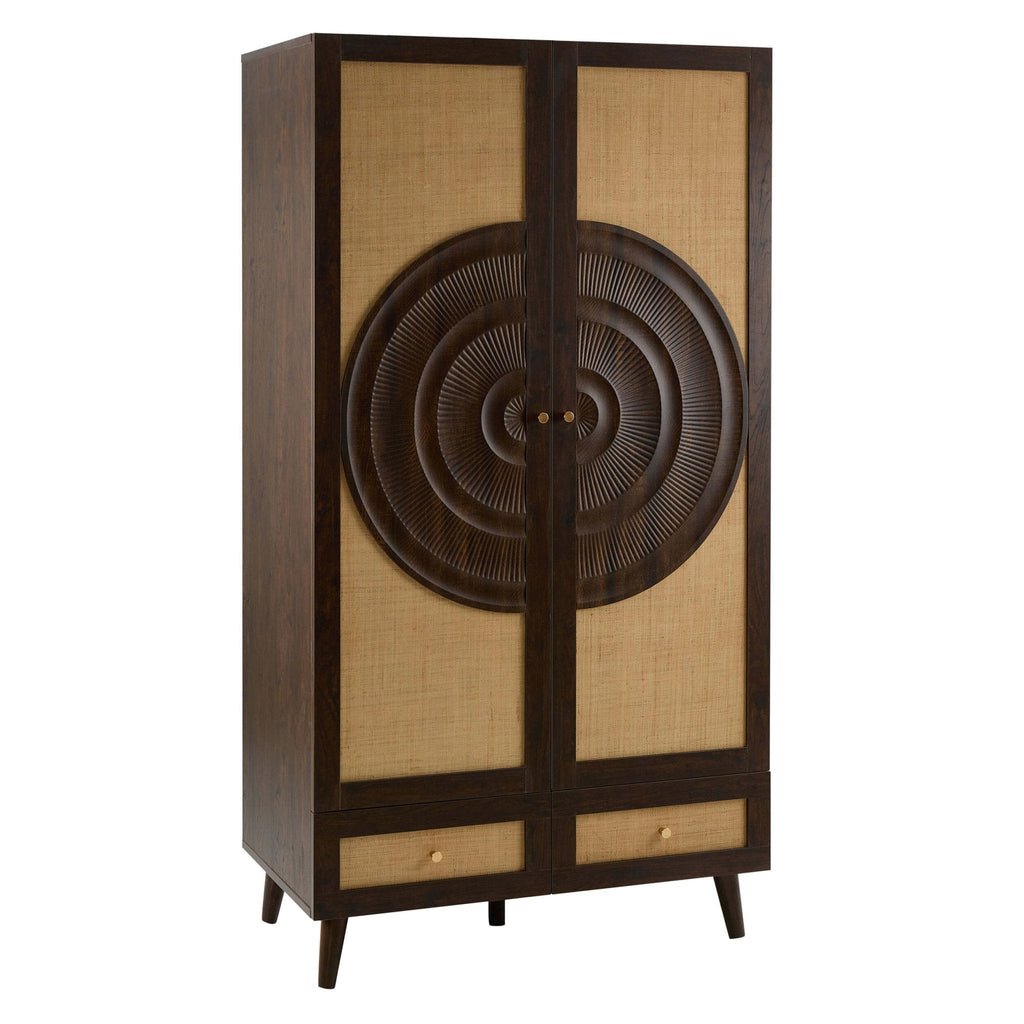Raven Rattan 2 Door Wardrobe with Drawers - Walnut