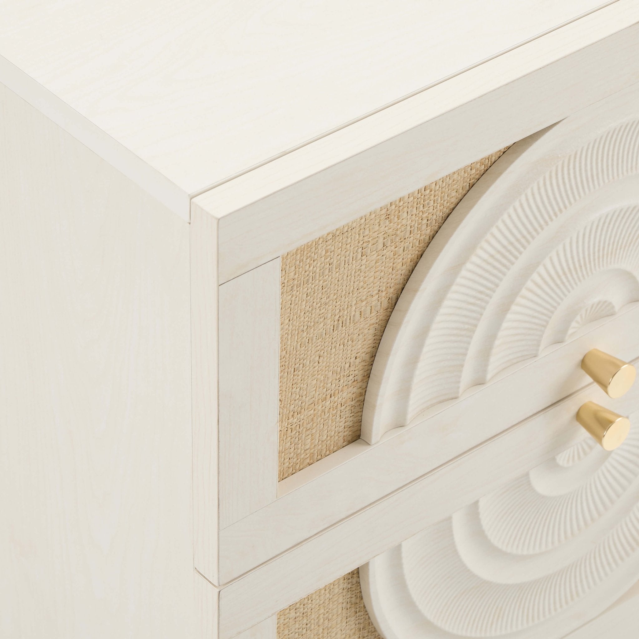 Raven Rattan 2 Drawer Bedside Table - Cream Oak Effect