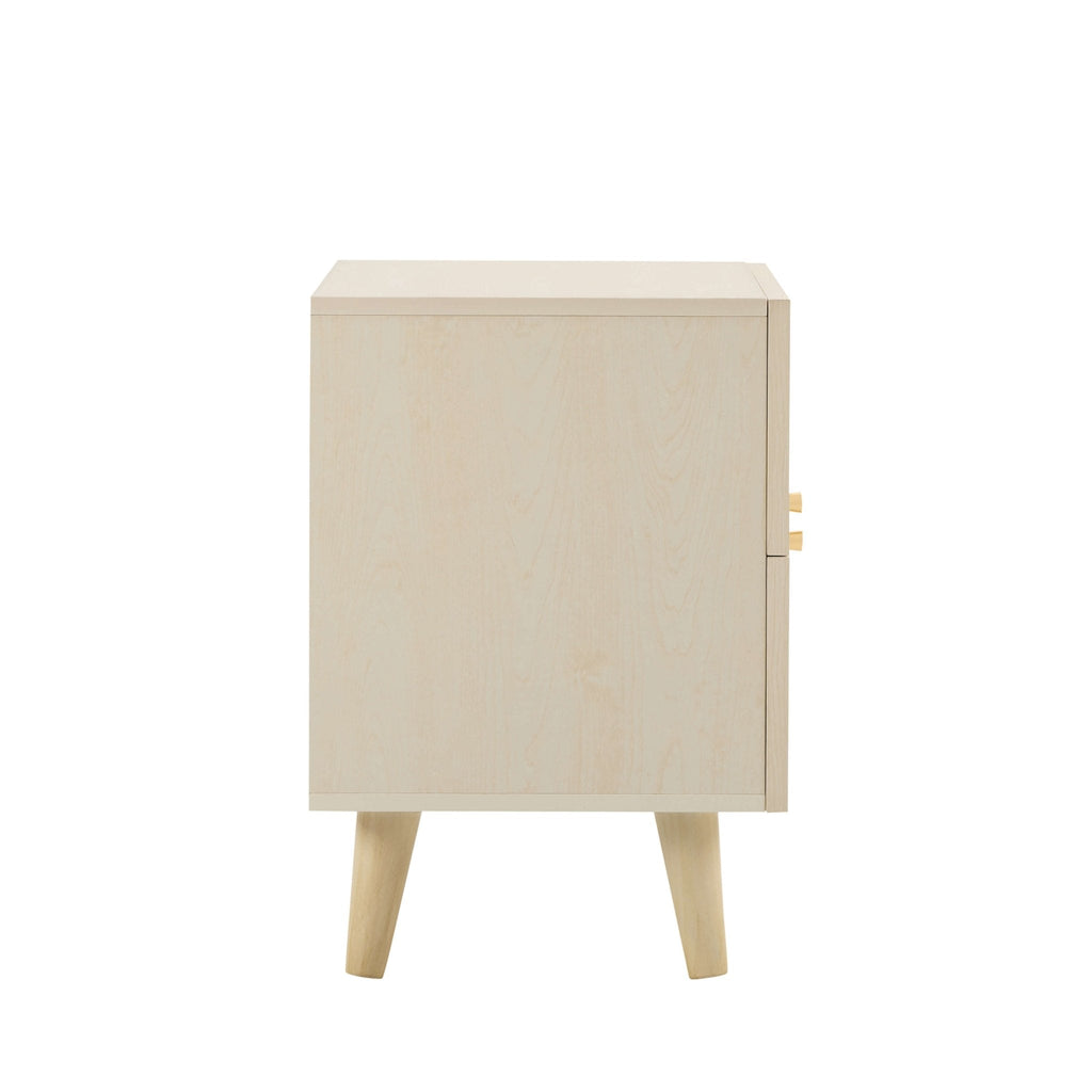Raven Rattan 2 Drawer Bedside Table - Cream Oak Effect