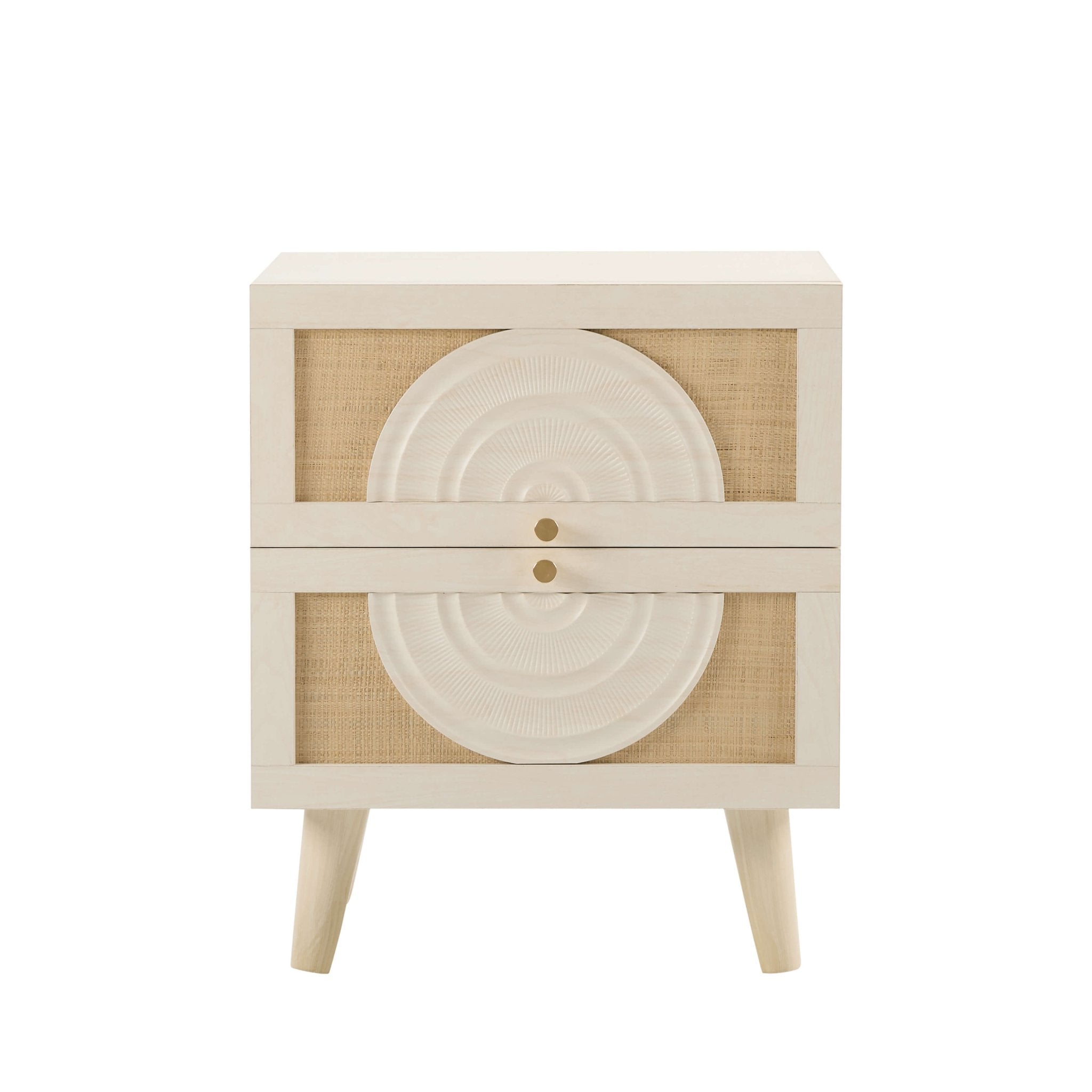 Raven Rattan 2 Drawer Bedside Table - Cream Oak Effect