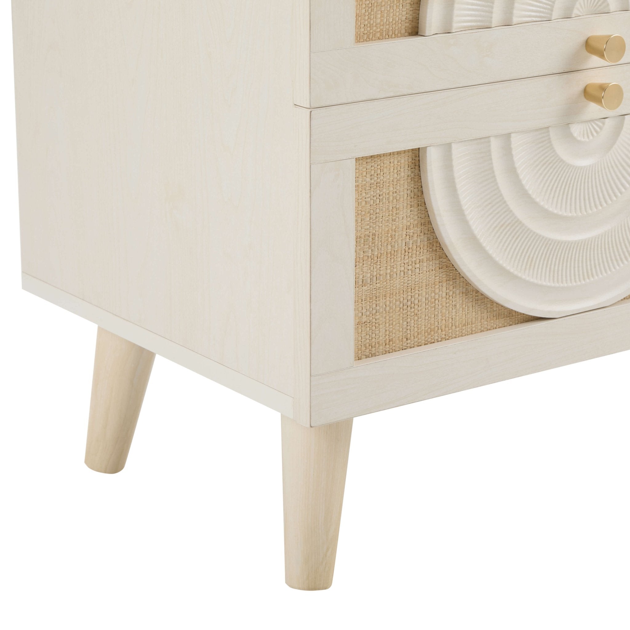 Raven Rattan 2 Drawer Bedside Table - Cream Oak Effect