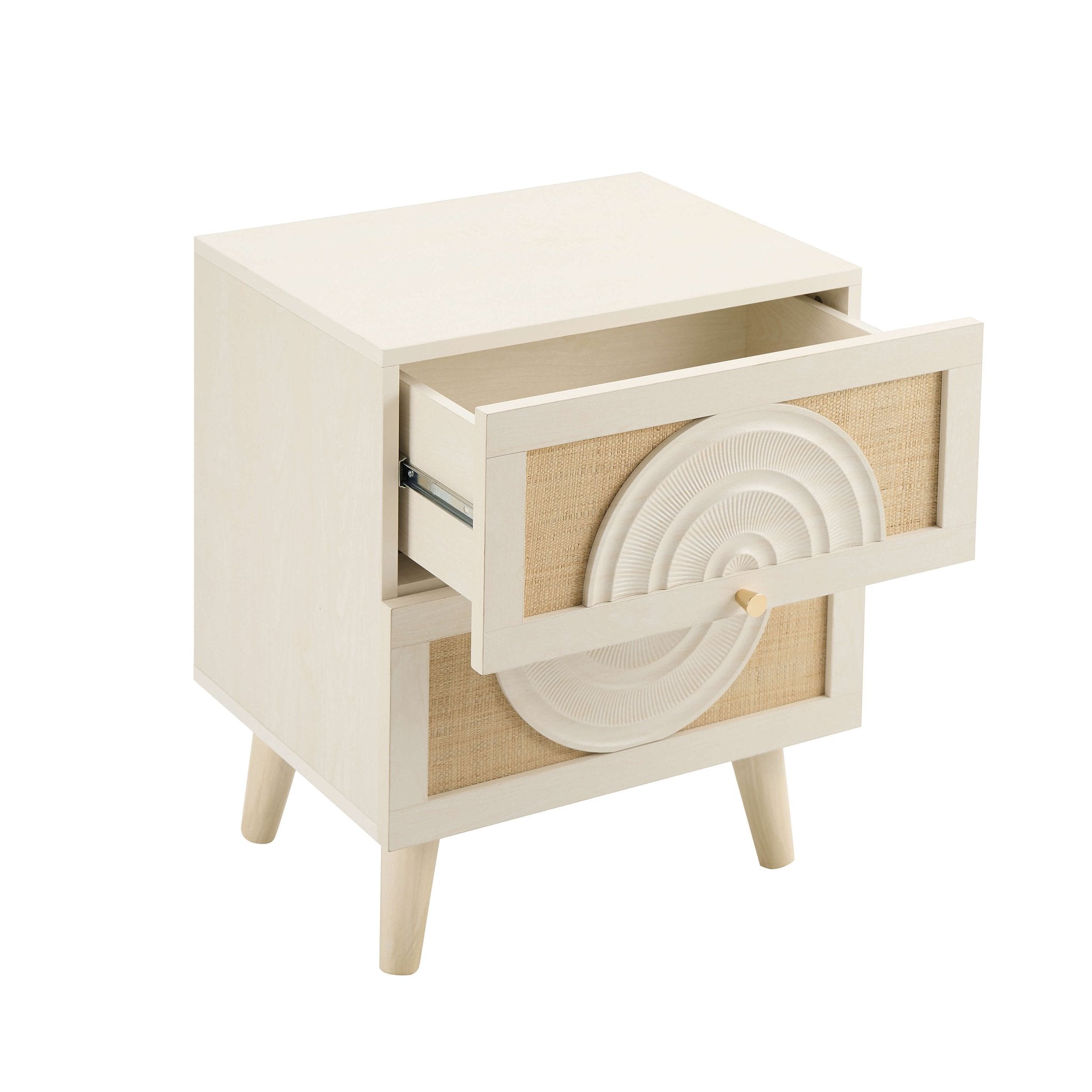 Raven Rattan 2 Drawer Bedside Table - Cream Oak Effect