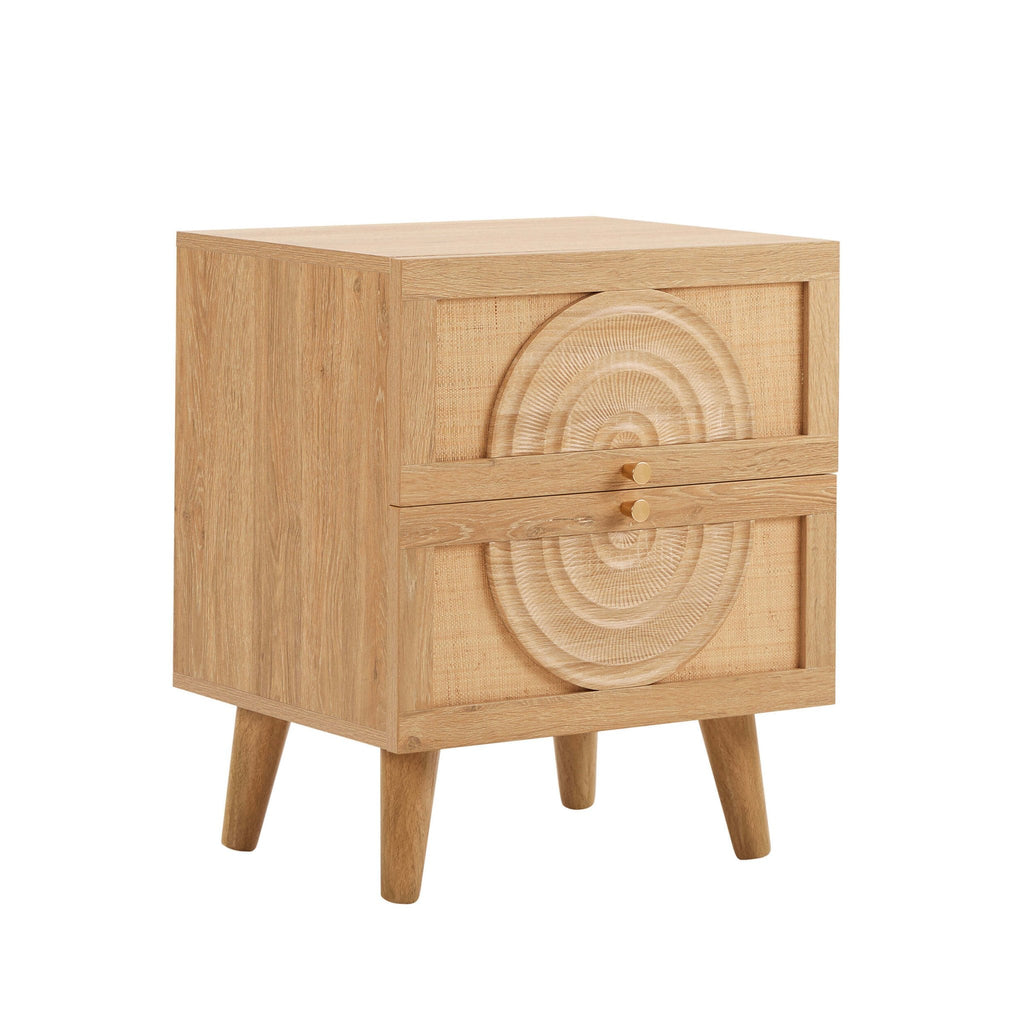 Raven Rattan 2 Drawer Bedside Table - Light Wood