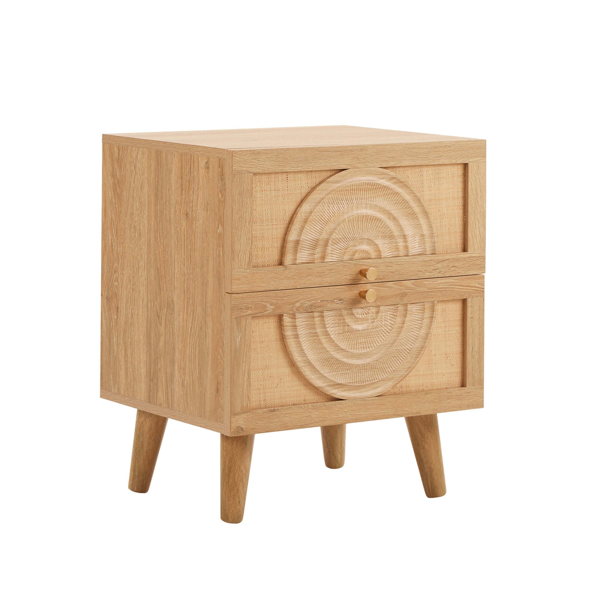 Raven Rattan 2 Drawer Bedside Table - Light Wood