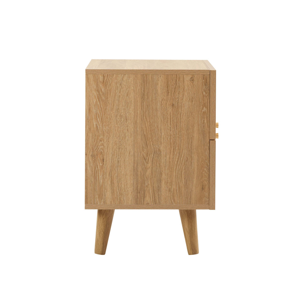 Raven Rattan 2 Drawer Bedside Table - Light Wood