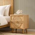Raven Rattan 2 Drawer Bedside Table - Light Wood