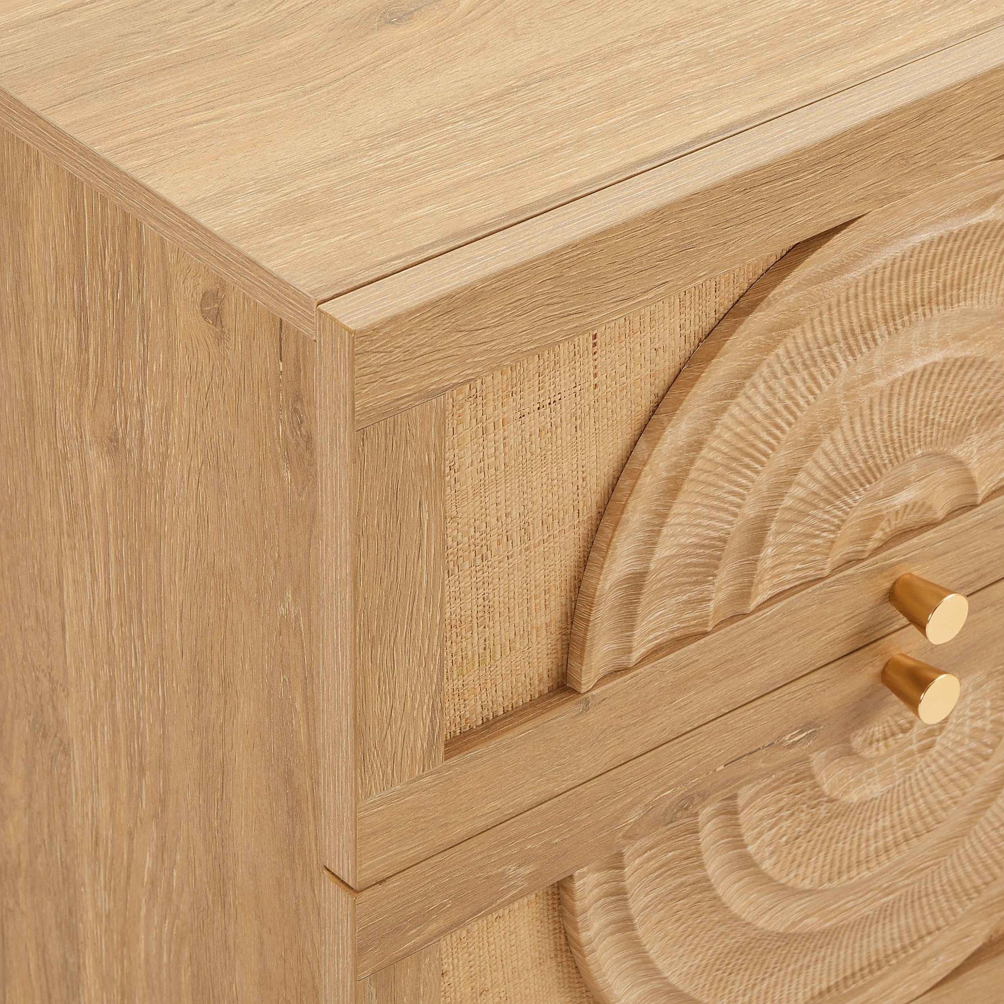 Raven Rattan 2 Drawer Bedside Table - Light Wood