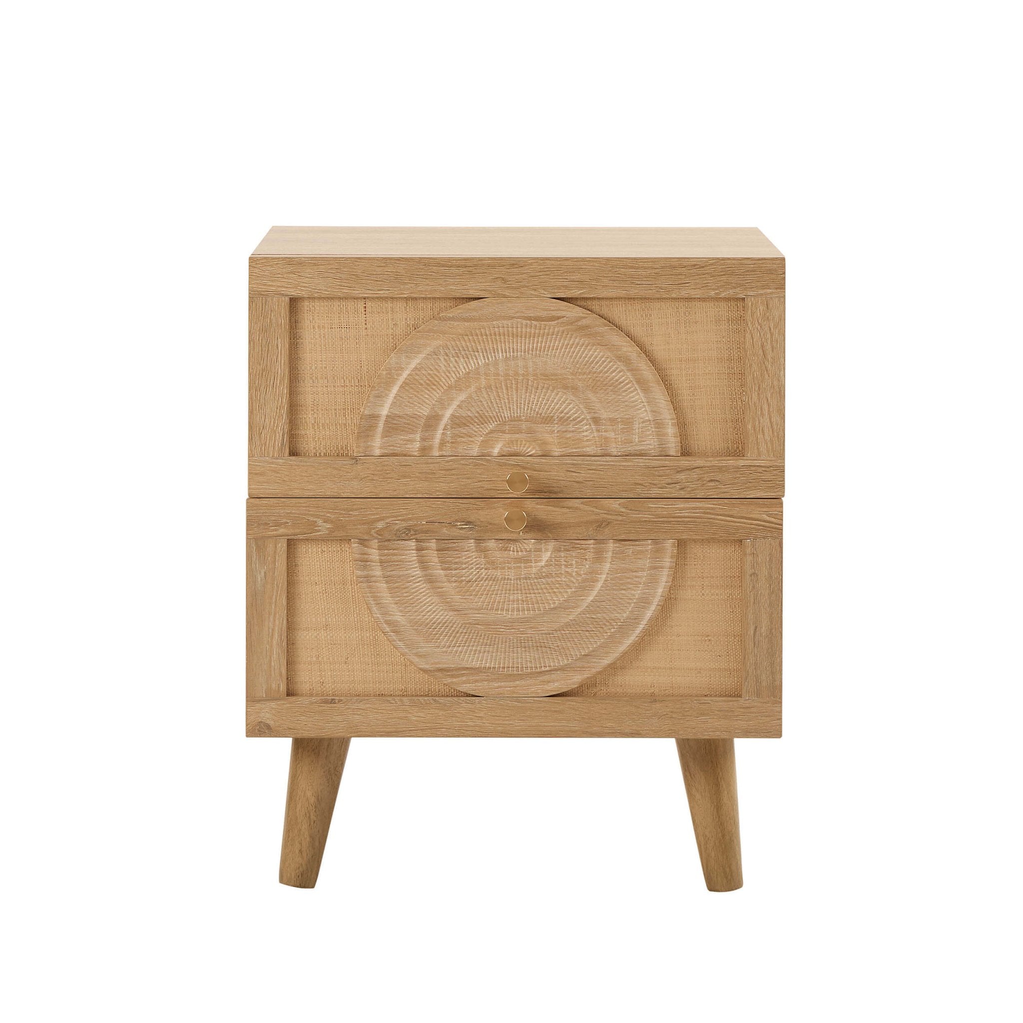 Raven Rattan 2 Drawer Bedside Table - Light Wood