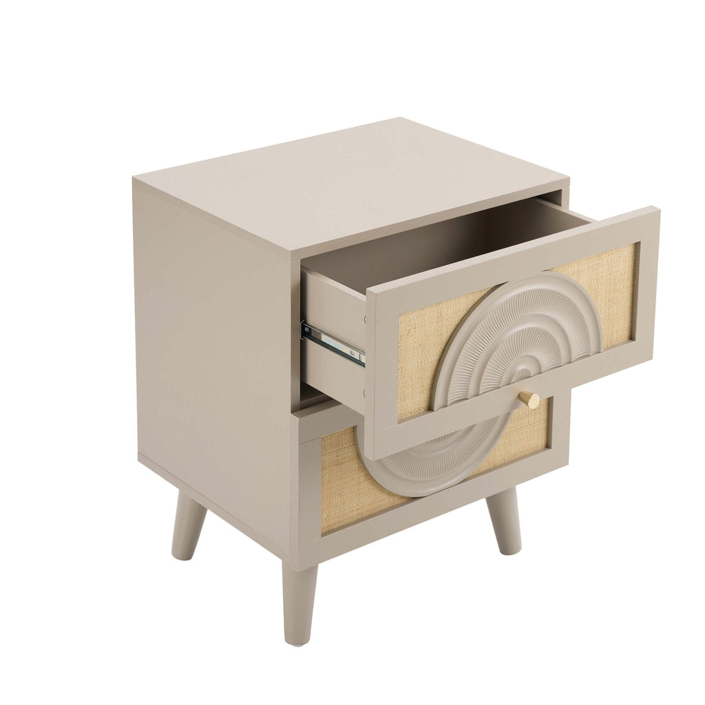 Raven Rattan 2 Drawer Bedside Table - Taupe
