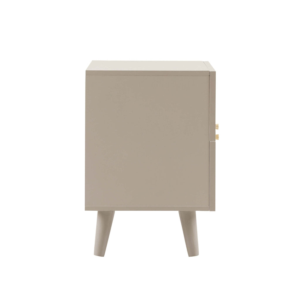 Raven Rattan 2 Drawer Bedside Table - Taupe