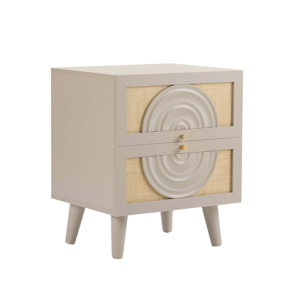 Raven Rattan 2 Drawer Bedside Table - Taupe
