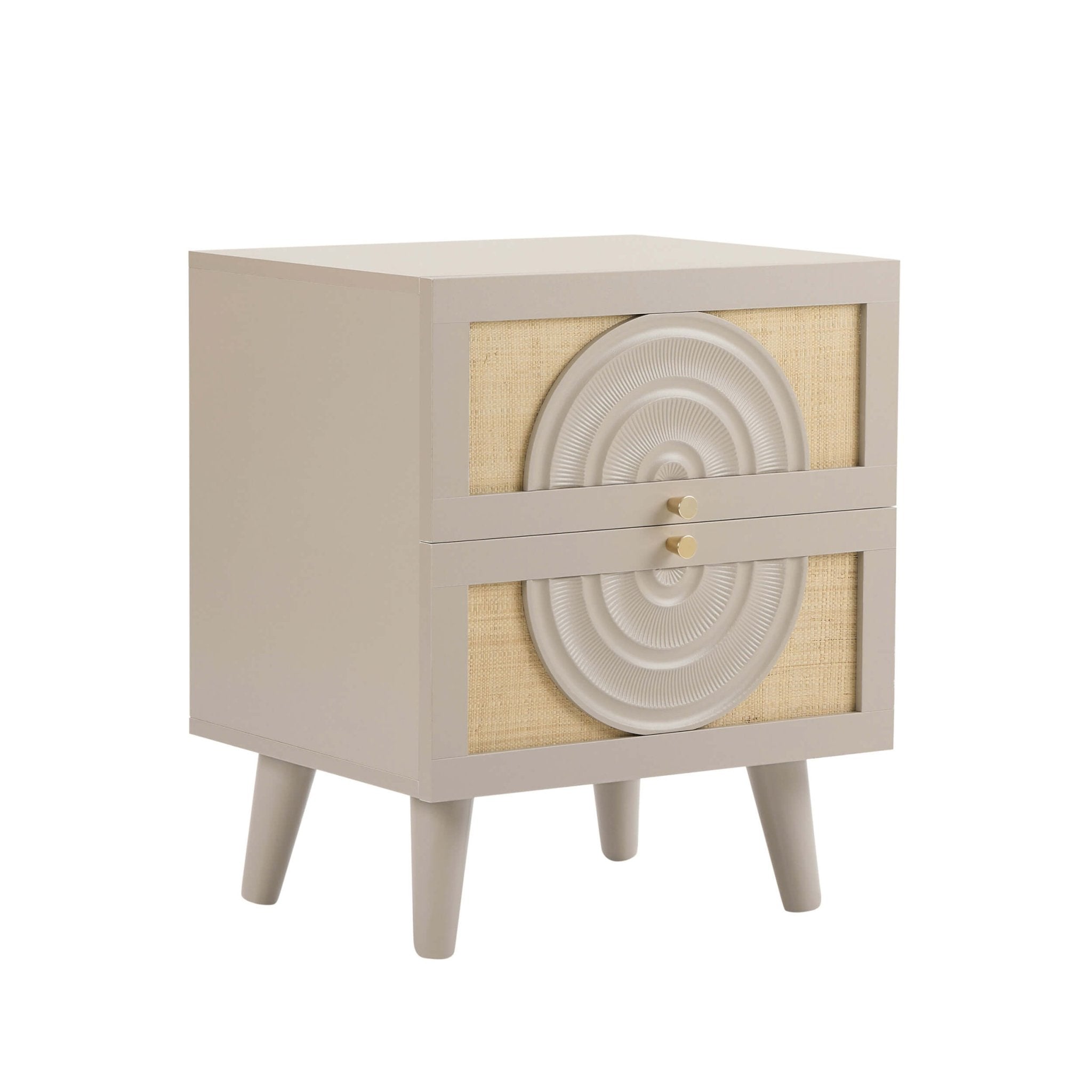 Raven Rattan 2 Drawer Bedside Table - Taupe