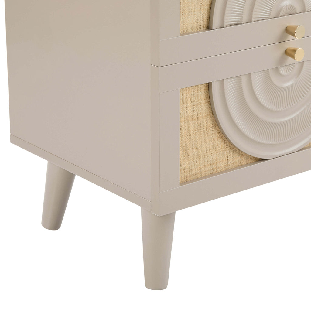 Raven Rattan 2 Drawer Bedside Table - Taupe