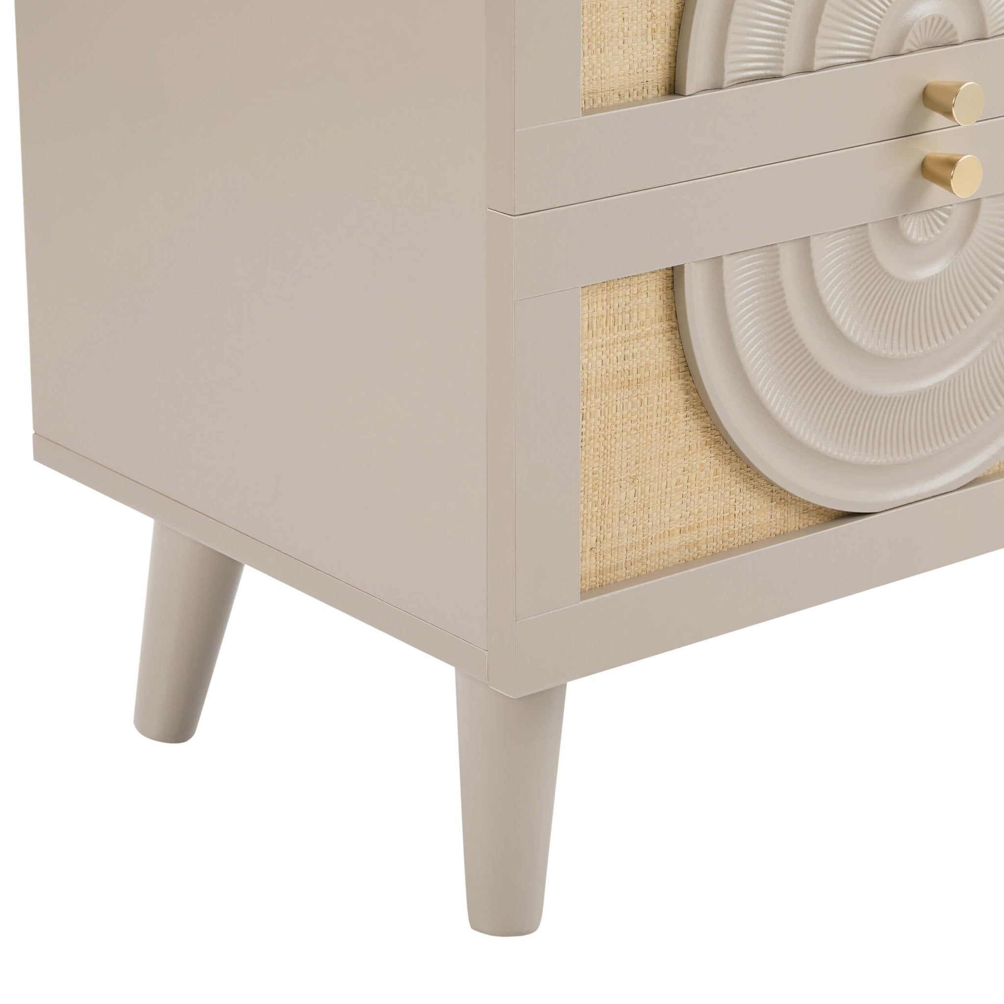 Raven Rattan 2 Drawer Bedside Table - Taupe