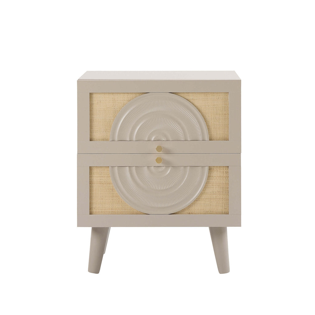 Raven Rattan 2 Drawer Bedside Table - Taupe