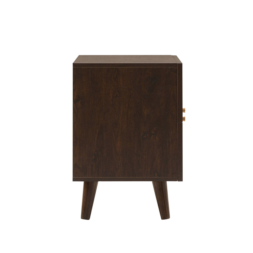 Raven Rattan 2 Drawer Bedside Table - Walnut