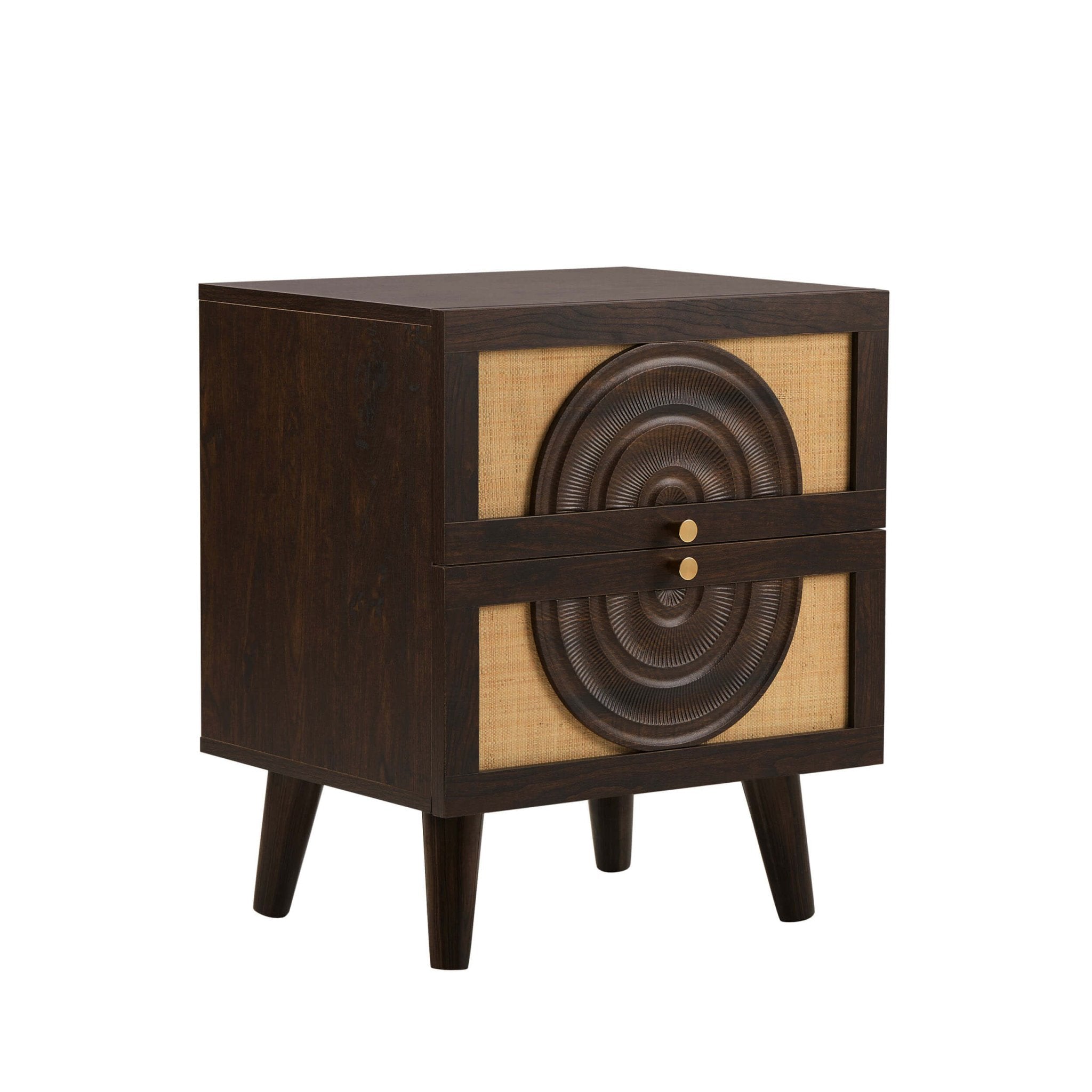 Raven Rattan 2 Drawer Bedside Table - Walnut