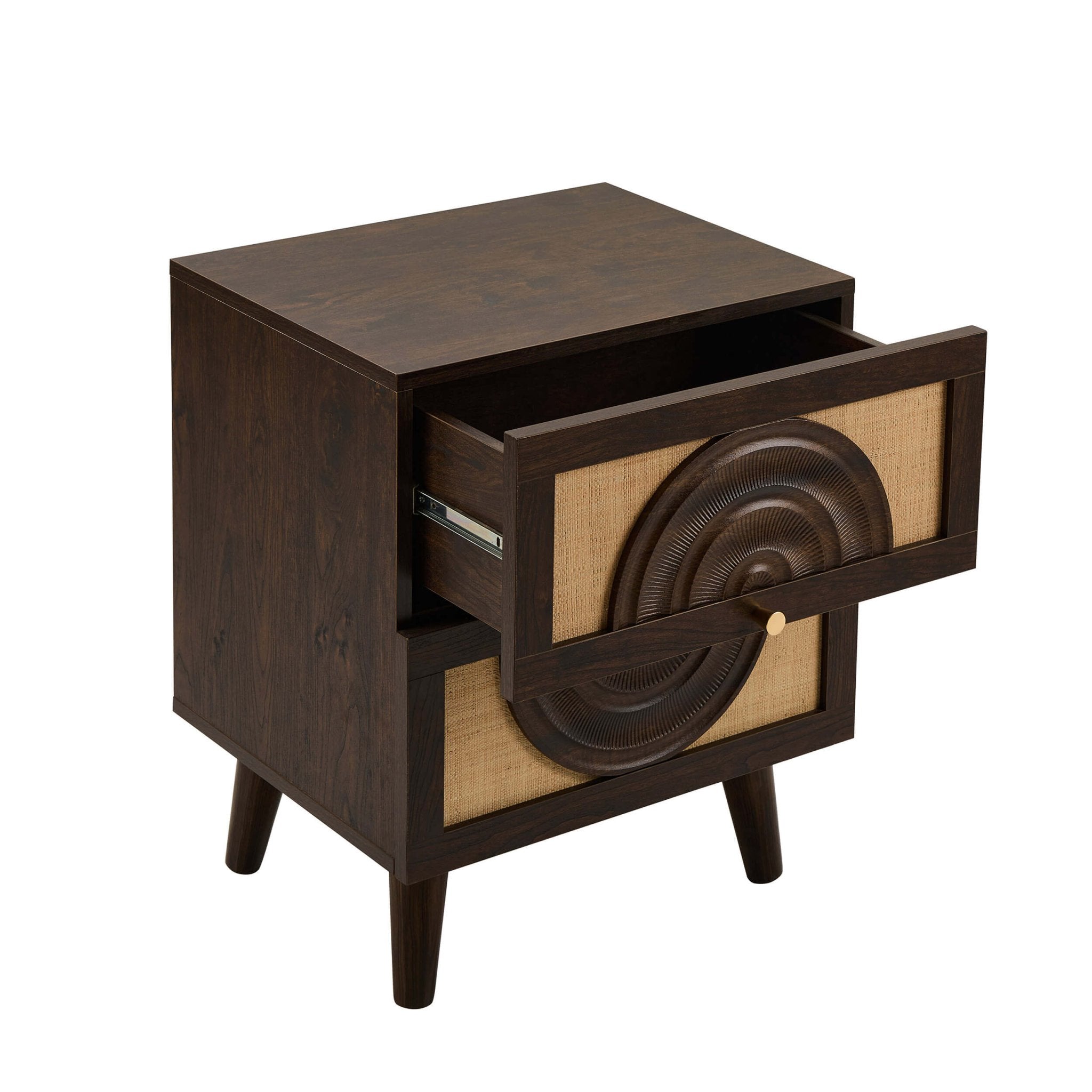 Raven Rattan 2 Drawer Bedside Table - Walnut