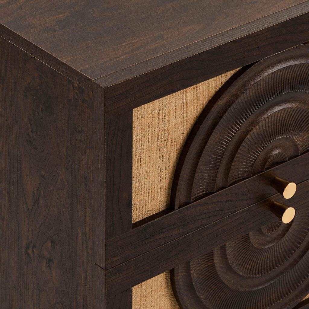 Raven Rattan 2 Drawer Bedside Table - Walnut