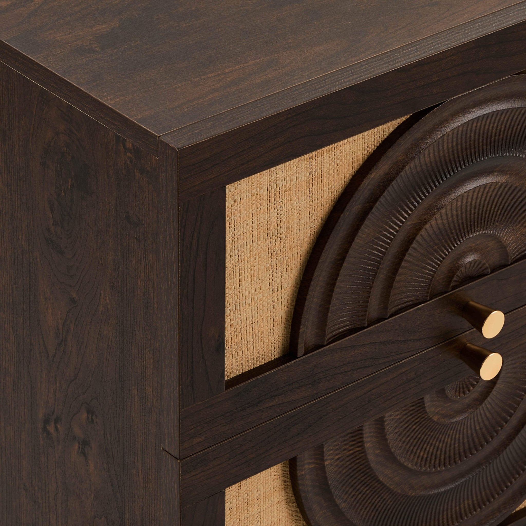 Raven Rattan 2 Drawer Bedside Table - Walnut