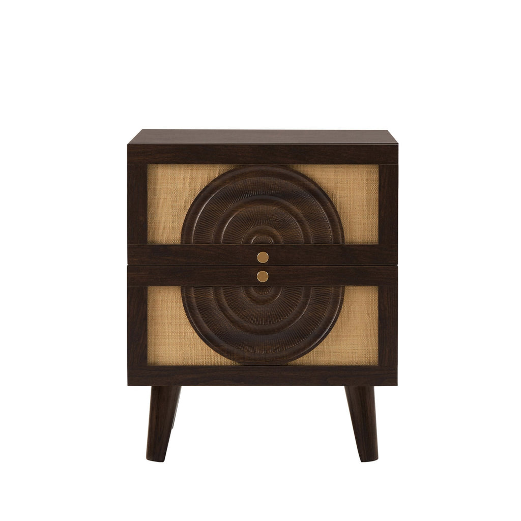 Raven Rattan 2 Drawer Bedside Table - Walnut